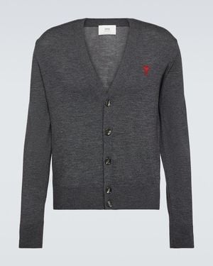 Ami Paris Ami De Cour Wool Cardigan - Black