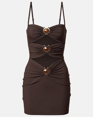 Christopher Esber Cutout Embellished Ring-Detail Minidress - Brown