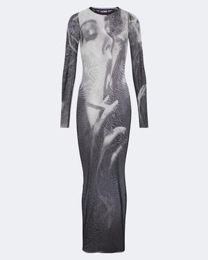 Jean Paul Gaultier Bedrucktes Maxikleid Aus Mesh - Grau