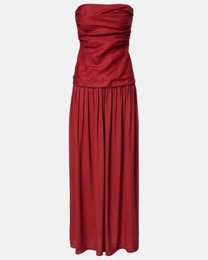 Faithfull the Brand Hedy Gathered Linen Maxi Dress in Brown | Lyst
