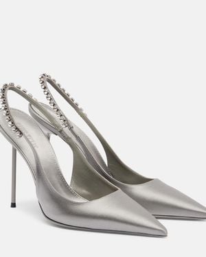 Paris Texas Lidia 105 Embellished Satin Slingback Court Shoes - White
