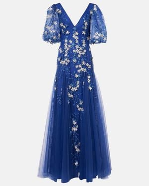 Costarellos Floral-Applique Tulle Gown - Blue