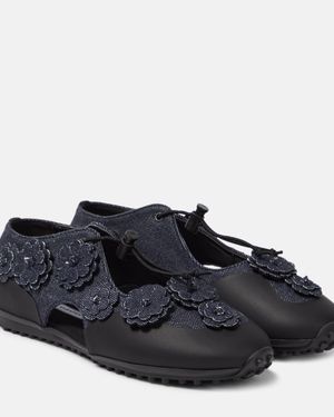 Cecilie Bahnsen Shay Floral-Applique Denim Flats - Black