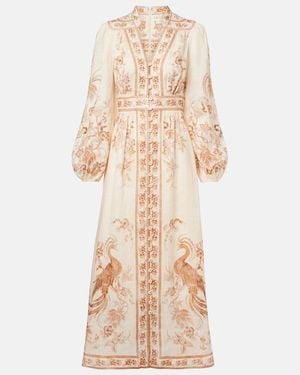 Zimmermann Indra Floral Linen Midi Dress - Natural