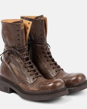 Miu Miu Leather Lace-Up Boots - Brown