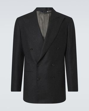 Saman Amel Prince Of Wales Check Wool Flannel Blazer - Black