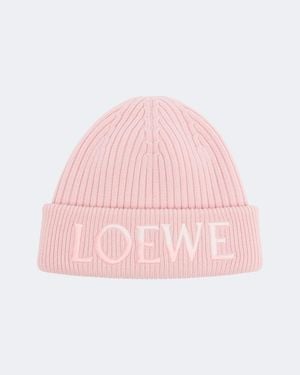 Loewe Embroidered Ribbed-Knit Wool Beanie - Pink