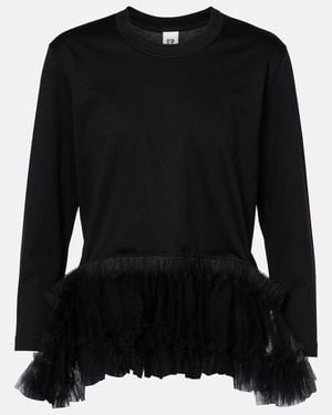 Noir Kei Ninomiya Top Aus Baumwoll-Jersey Mit Tuell - Schwarz