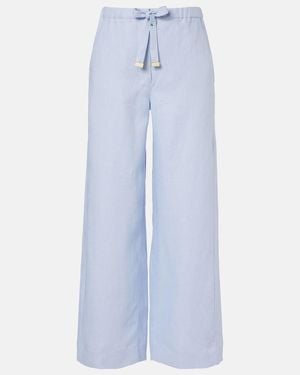 Max Mara Amedea Linen Wide-Leg Trousers - Blue