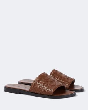 Bottega Veneta Elio Intrecciato Leather Slides - Brown