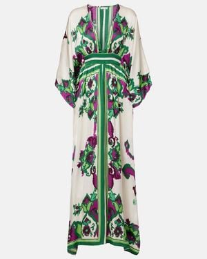 Poupette Sol Floral Satin Kaftan - Green