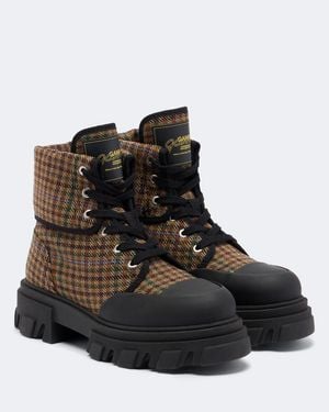 Ganni Checked Combat Boots - Brown