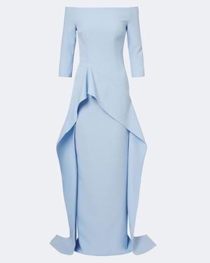 Safiyaa Zetta Draped Off-Shoulder Crepe Gown - Blue