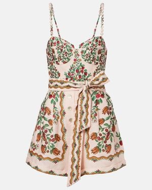 FARM Rio Fruit Beauty Scarf Floral Linen Romper - Natural