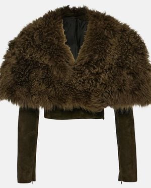 Alaïa Cropped Shearling And Suede Jacket - Green