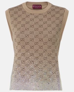Gucci Pull sans manches GG en jacquard de laine melangee - Marron