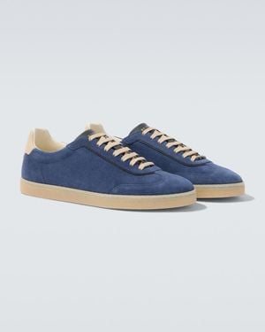 Brunello Cucinelli Leather-Trimmed Suede Sneakers - Blue