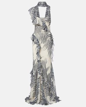 De La Vali Mayara Zebra-Print Georgette Maxi Dress - White