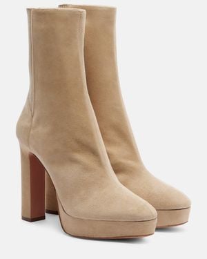 Aquazzura Martine 110 Suede Platform Ankle Boots - Natural