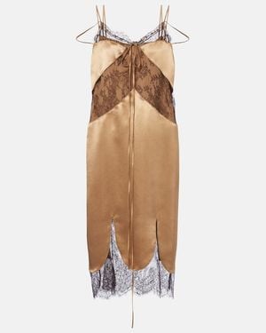 Ferragamo Lace-Trimmed Satin Midi Dress - Natural