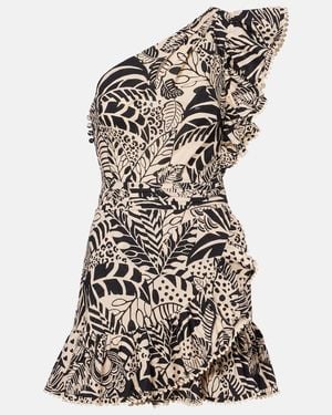 Poupette Corinne Ruffled Printed Cotton Minidress - Black