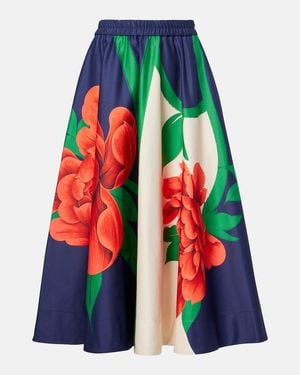 La DoubleJ Ballerina Floral Cotton Midi Skirt - Blue