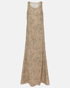 Brunello Cucinelli Floral Cotton Maxi Dress - Natural