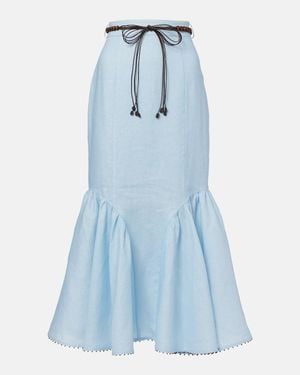 Zimmermann Rhiannon Linen Midi Skirt - Blue