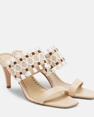Manolo Blahnik Efeso Leather-Trimmed Woven Mules - Natural