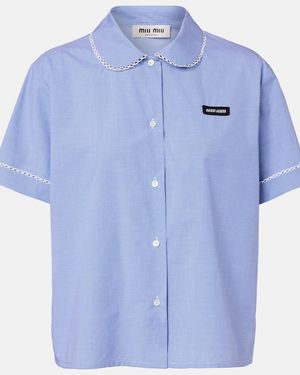 Miu Miu Gingham Lace-Trimmed Cotton Poplin Shirt - Blue