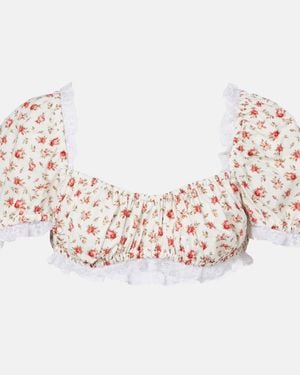 Dolce & Gabbana Floral Lace-Trimmed Cotton Poplin Crop Top - Pink