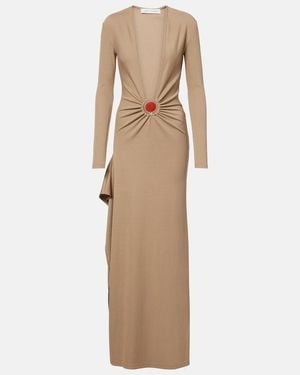 Christopher Esber Mineral Stone Embellished Jersey Maxi Dress - Natural