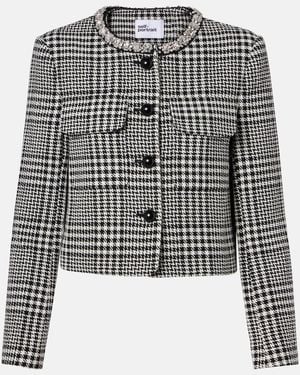 Self-Portrait Embellished Houndstooth Cropped Jacket - Black