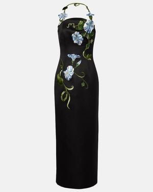 LEO LIN Floral-Applique Halterneck Gown - Black