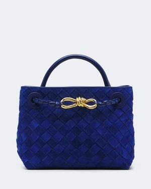 Bottega Veneta Henkeltasche Andiamo Mini Aus Veloursleder - Blau