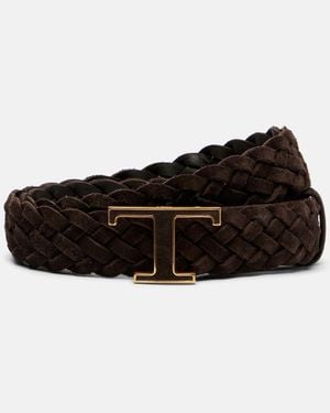 Tod's T Timeless Braided Suede Belt - Black