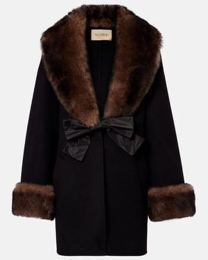 Valentino Shearling-Trimmed Wool And Cashmere Peacoat - Black