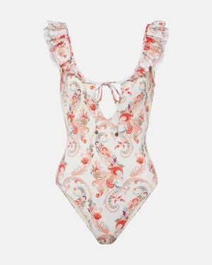 Etro Ruffled Paisley Swimsuit - White