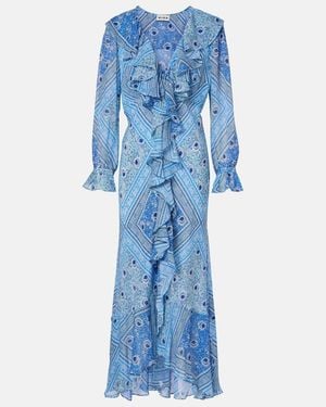 RIXO London Gracye Ruffled Silk Maxi Dress - Blue