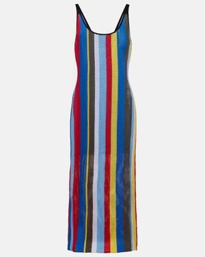 STAUD Jessica Striped Crochet Midi Dress - Blue