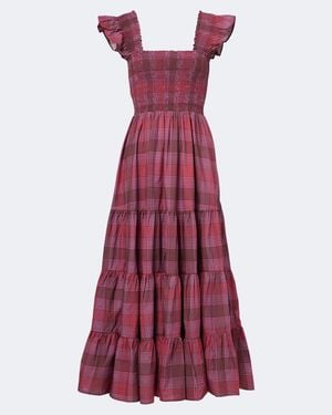 RIXO London Kendall Shirred Plaid Cotton Maxi Dress - Purple