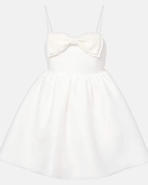 Self-Portrait Bow-Detail Beaded Taffeta Minidress - White