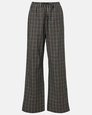 Rohe Checked Cotton Wide-Leg Trousers - Grey
