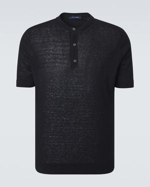 Thom Sweeney Silk And Linen Henley Shirt - Black