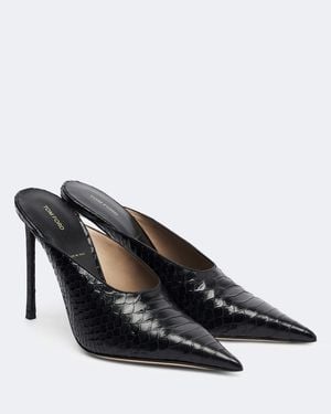 Tom Ford Mules En Cuir Facon Serpent - Noir