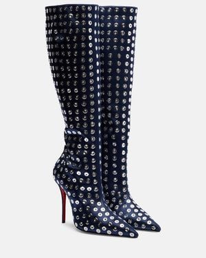 Christian Louboutin Miss Z 100 Embellished Satin Knee-High Boots - Blue