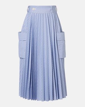 Sacai Striped Cotton-Blend Midi Skirt - Blue
