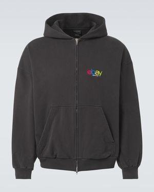 Balenciaga Printed Cotton Jersey Hoodie - Black
