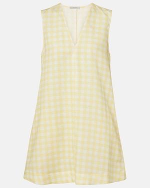 Asceno Gingham Linen And Cotton Minidress - Yellow