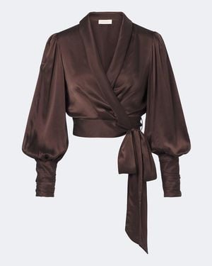 Zimmermann Silk Satin Wrap Top - Brown